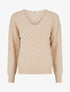 Pull uni à col V et détail ajouré - Beige - 1