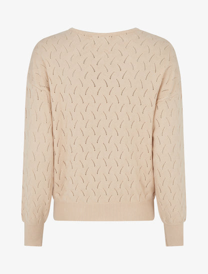 Pull uni à col V et détail ajouré - Beige - 2