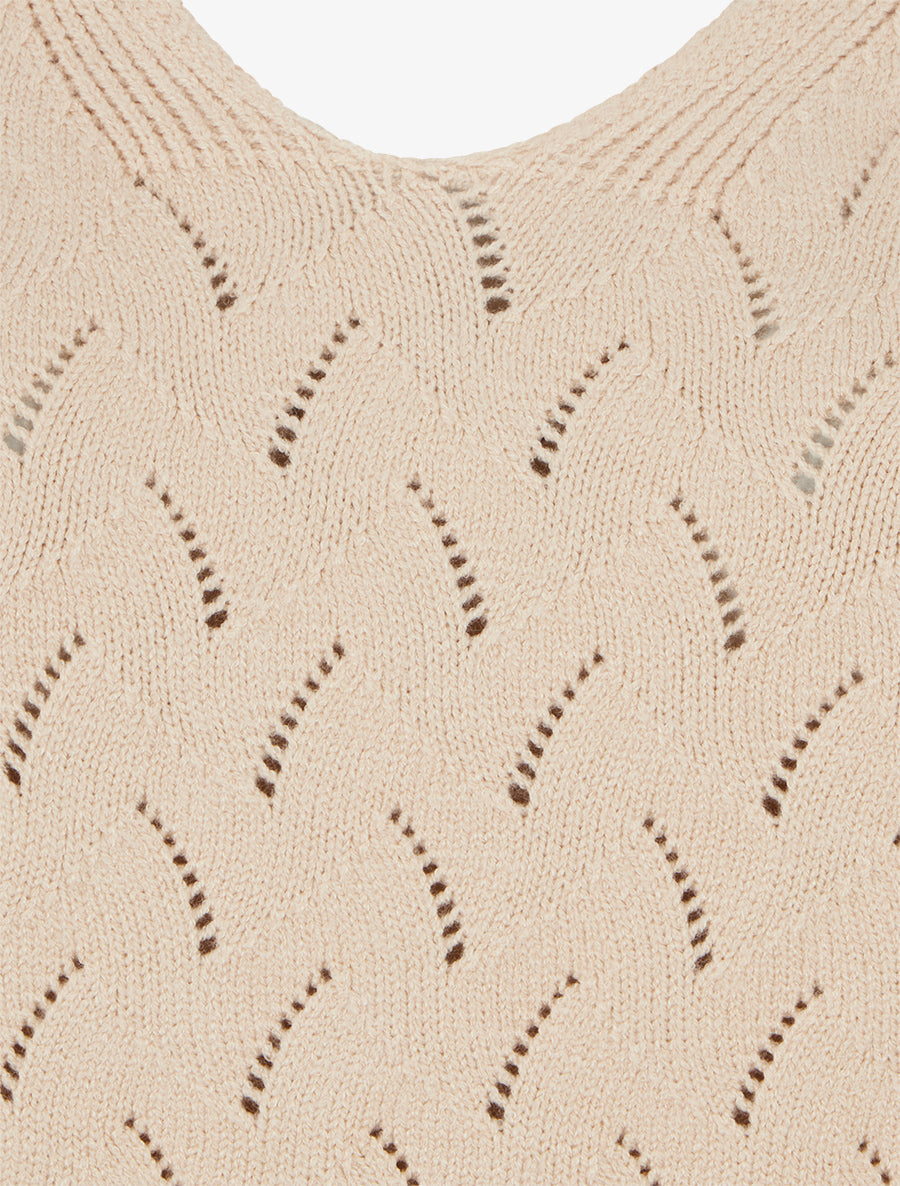 Pull uni à col V et détail ajouré - Beige - 3