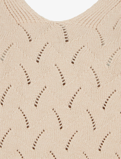 Pull uni à col V et détail ajouré - Beige - 3