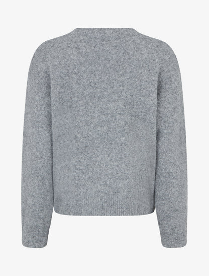 Pull duveteux à fleurs brodées - Gris - 2