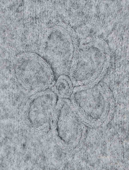 Pull duveteux à fleurs brodées - Gris - 3