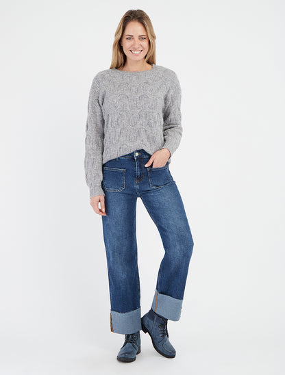 Rechte trui in fantasietricot. - Grijs