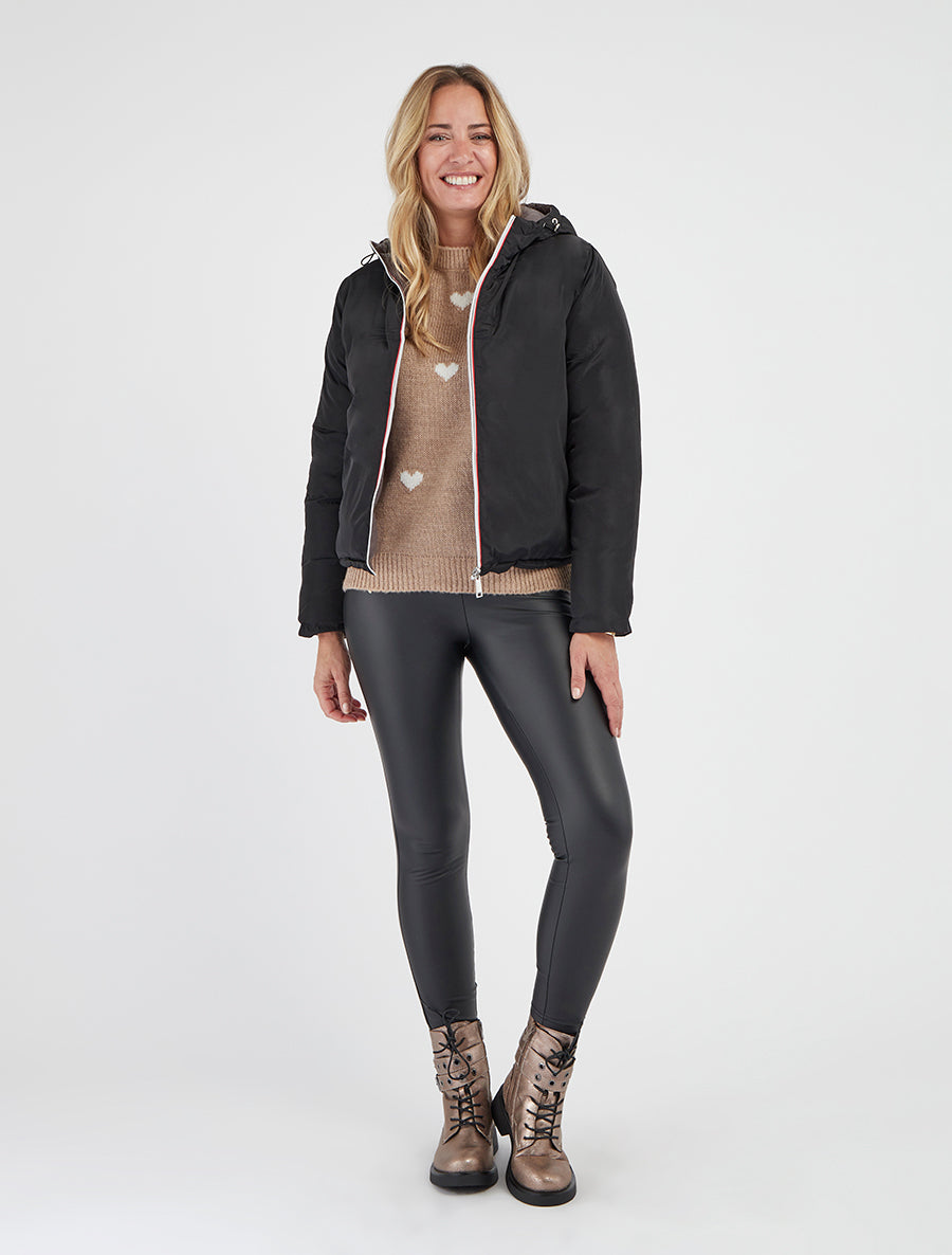 Omkeerbare gewatteerde jas met capuchon - Zwart