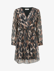 Robe mi-longue texturée imprimé léopard - Noir - 1
