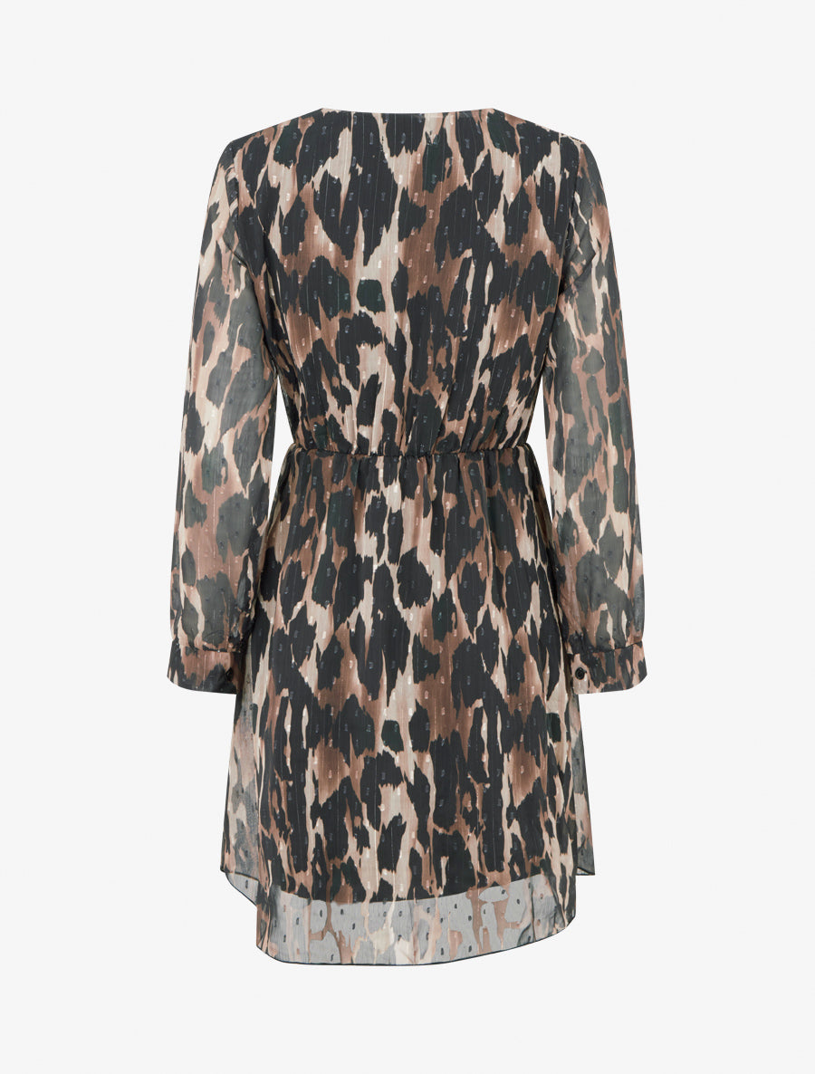 Robe mi-longue texturée imprimé léopard - Noir - 2