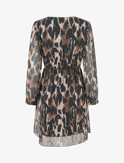 Robe mi-longue texturée imprimé léopard - Noir - 2