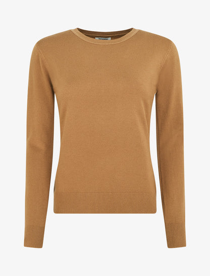 Pull fin uni à col rond - Camel - 1