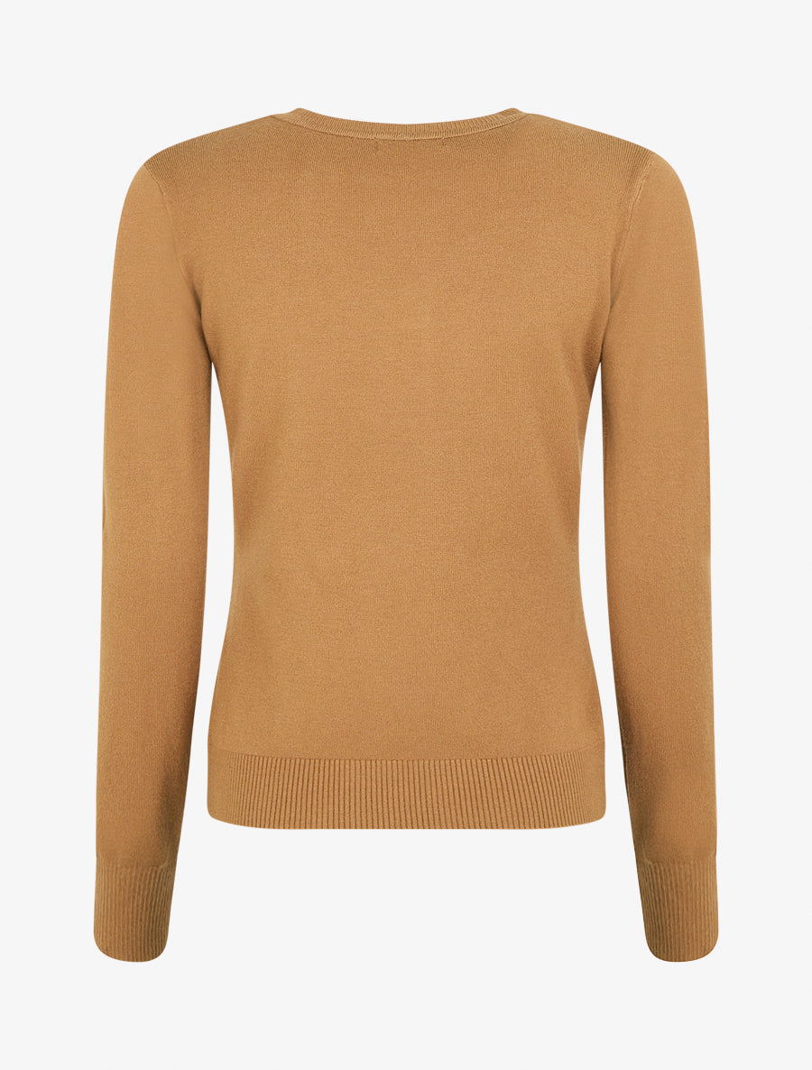 Pull fin uni à col rond - Camel - 2