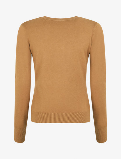 Pull fin uni à col rond - Camel - 2