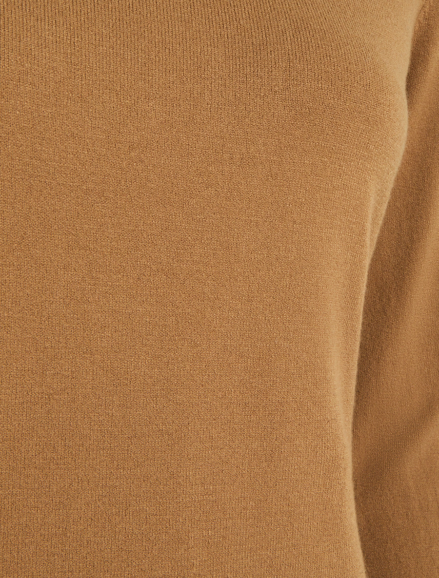 Pull fin uni à col rond - Camel - 3