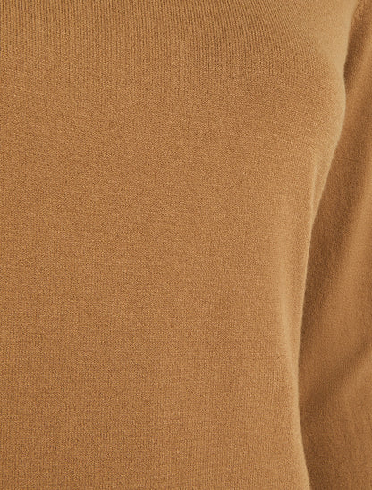 Pull fin uni à col rond - Camel - 3