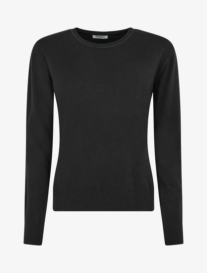 Pull fin uni à col rond - Noir - 1