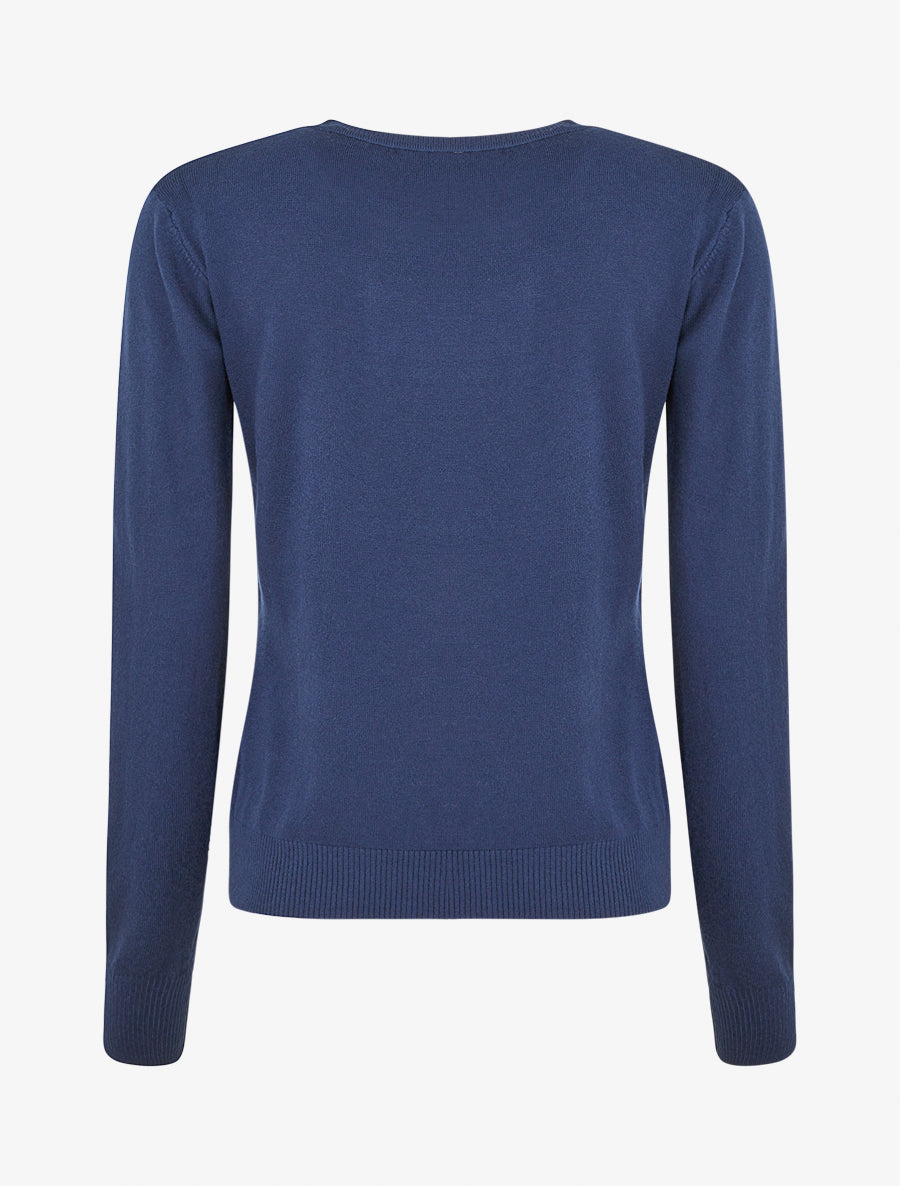 Pull fin uni à col rond - Marine - 2