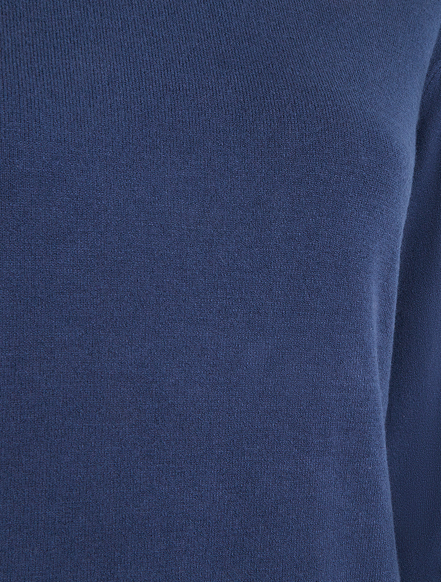 Pull fin uni à col rond - Marine - 3
