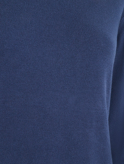 Pull fin uni à col rond - Marine - 3