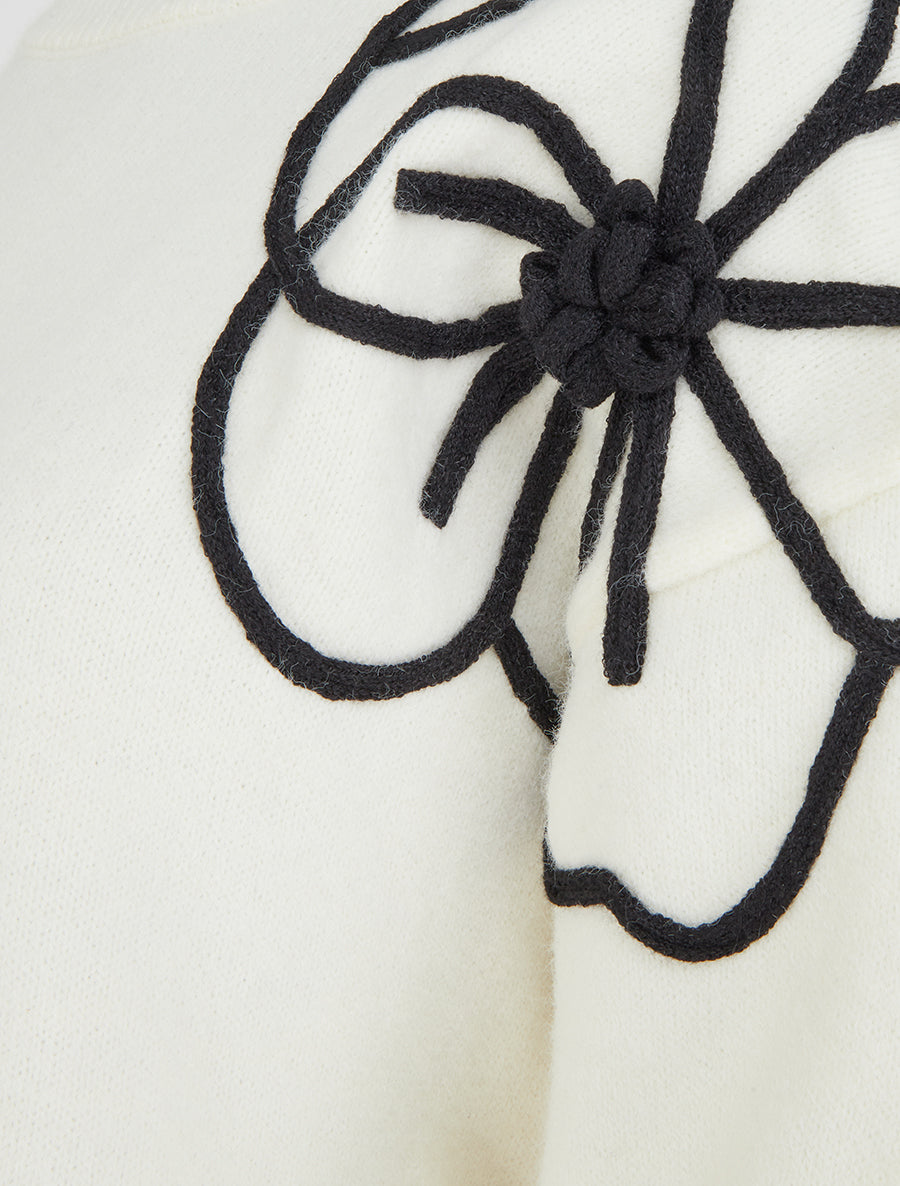 Pull en maille à manches à fleurs - Écru - 3