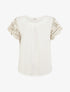 Top uni à manches courtes brodées - Crème - 1