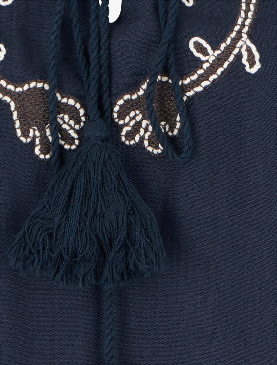 Top brodé à mancherons volantés - Marine - 3