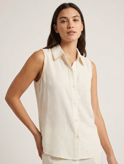 Mouwloze effen blouse met knopen - Crème
