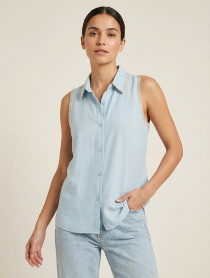Mouwloze effen blouse met knopen - Lichtblauw