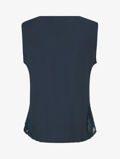 Top uni à détail effet cordes et broderies ajourés - Marine - 2