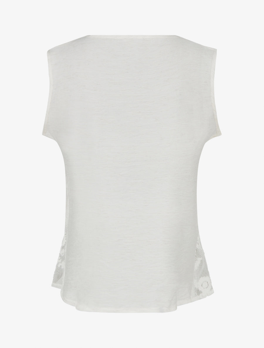 Top uni à détail effet cordes et broderies ajourés - Crème - 2