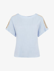 Top manches courtes à broderies ajourés - Bleu ciel - 1