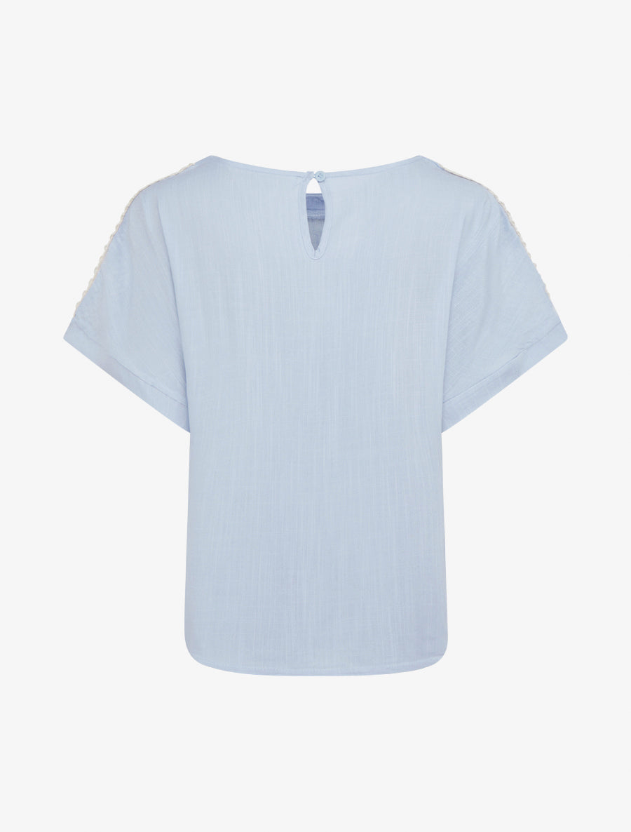 Top manches courtes à broderies ajourés - Bleu ciel - 2