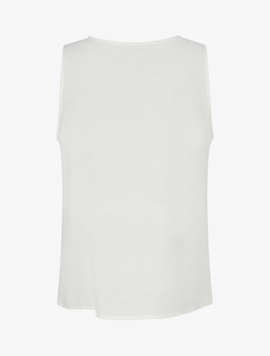 Top sans manches à col rond et broderie - Écru - 2