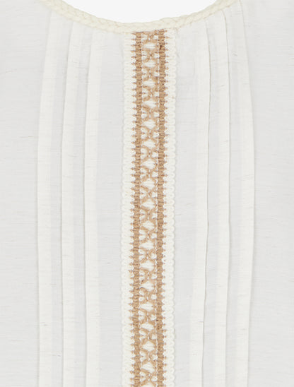 Top sans manches à col rond et broderie - Écru - 3