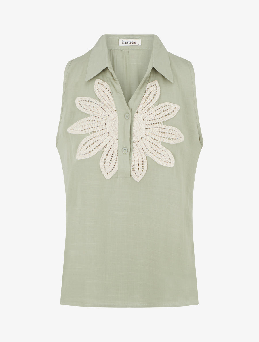 Chemisier sans manches à broderie floral - Vert amande - 1