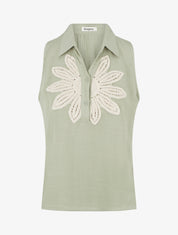 Chemisier sans manches à broderie floral - Vert amande - 1