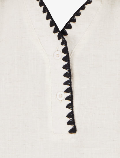 Chemisier sans manches à col brodé - Écru - 3