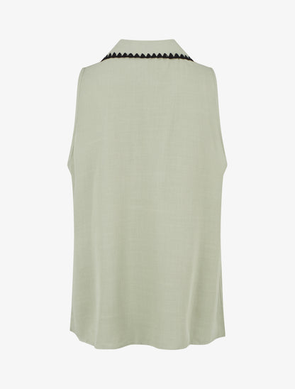 Chemisier sans manches à col brodé - Vert amande - 2