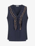 Top sans manches à col V volanté - Marine - 1