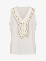 Top sans manches à col V volanté - Écru - 1