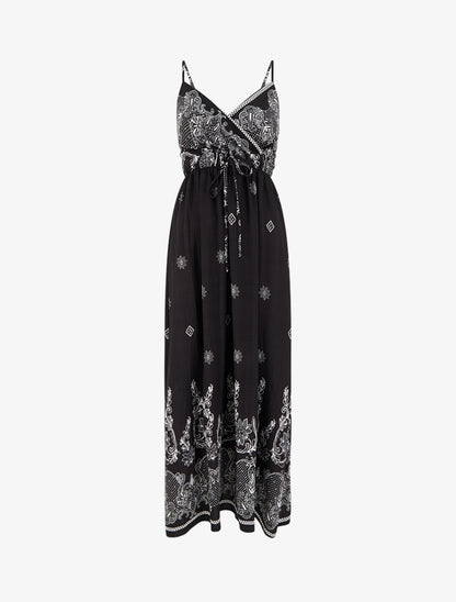 Robe longue imprimé arabesque fleuri - Noir - 1