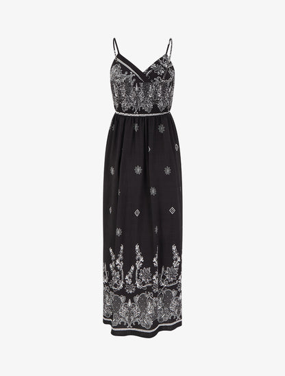 Robe longue imprimé arabesque fleuri - Noir - 2