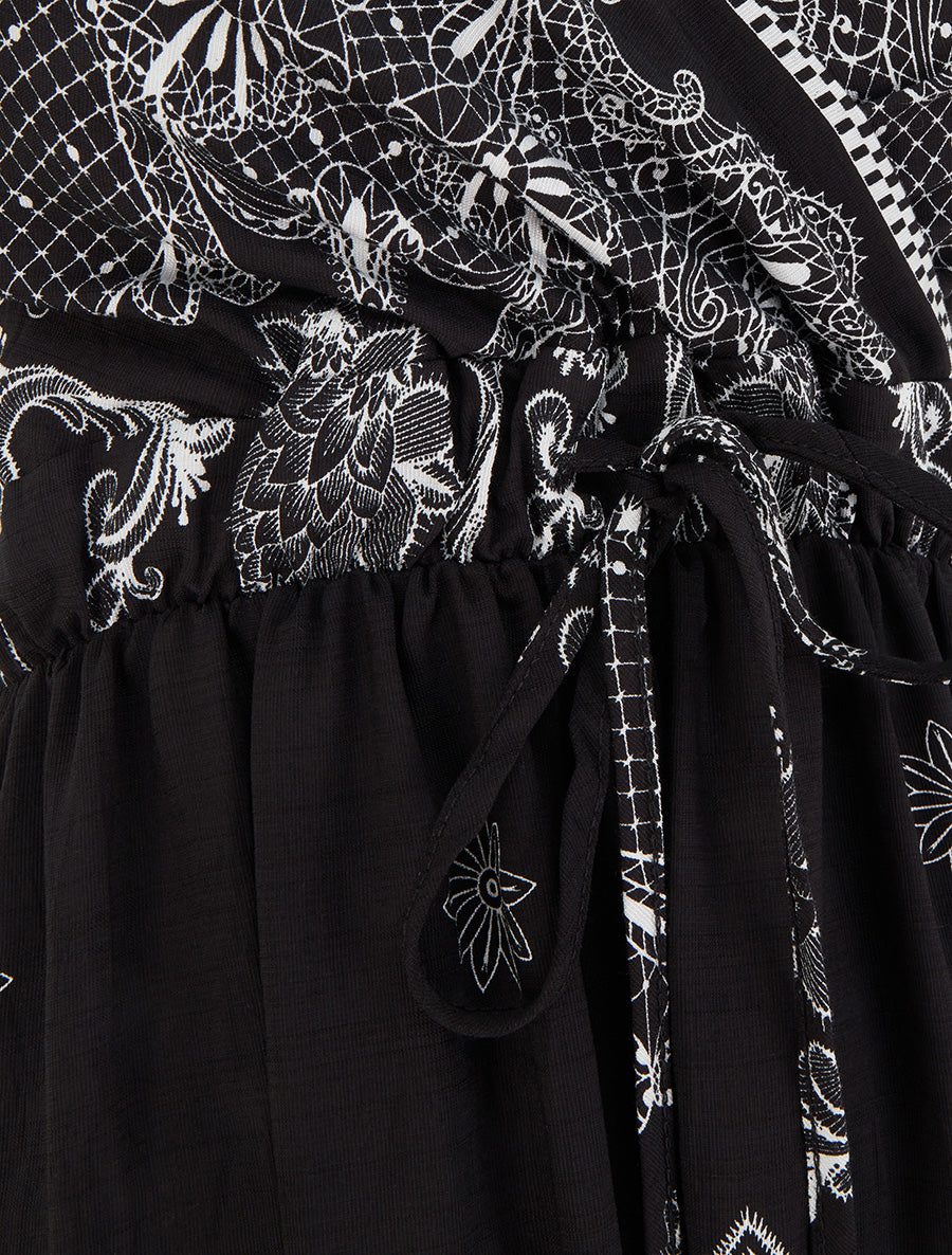 Robe longue imprimé arabesque fleuri - Noir - 3