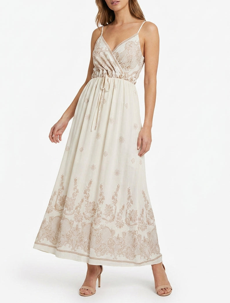 Lange jurk met bloemen arabeskenprint - Ecru