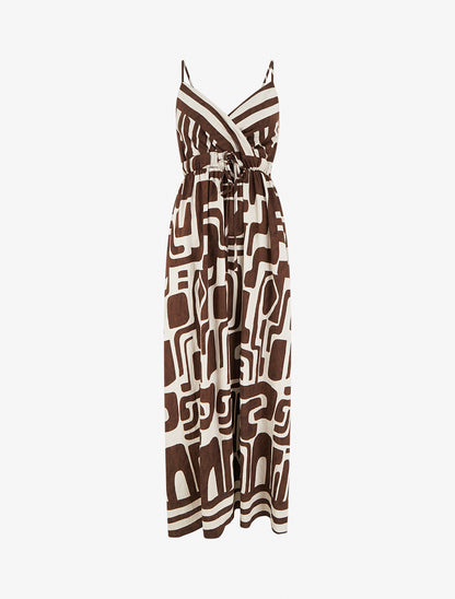 Robe longue imprimé graphique - Marron - 1