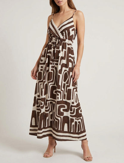 Lange jurk met grafische print - Bruin