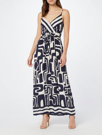 Lange jurk met grafische print - Marine