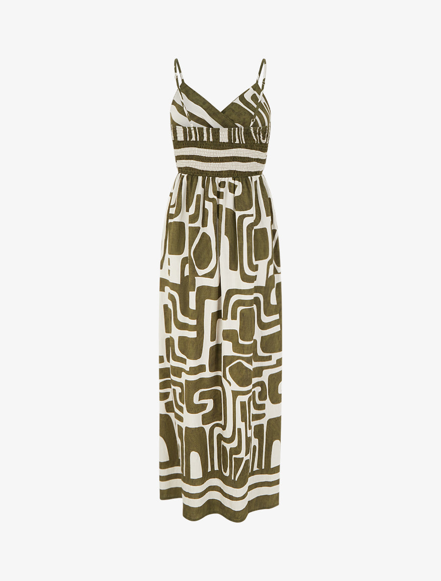 Robe longue imprimé graphique - Kaki - 2