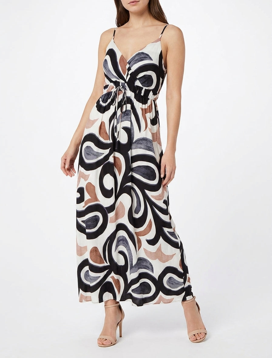 Lange jurk met fantasieprint - Zwart