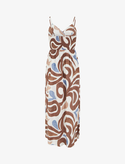 Robe longue imprimé fantaisie - Marron - 2