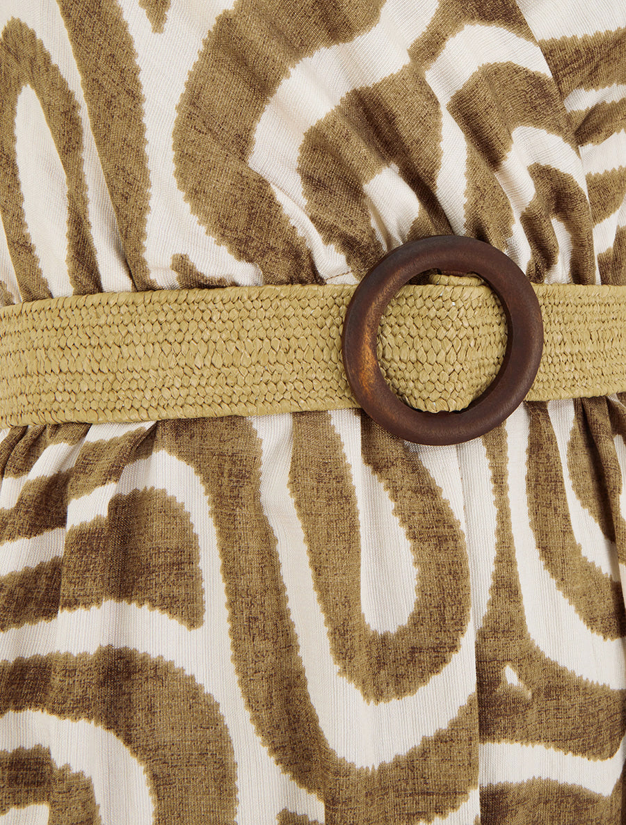 Robe longue évasée imprimé courbes fantaisies - Marron - 3