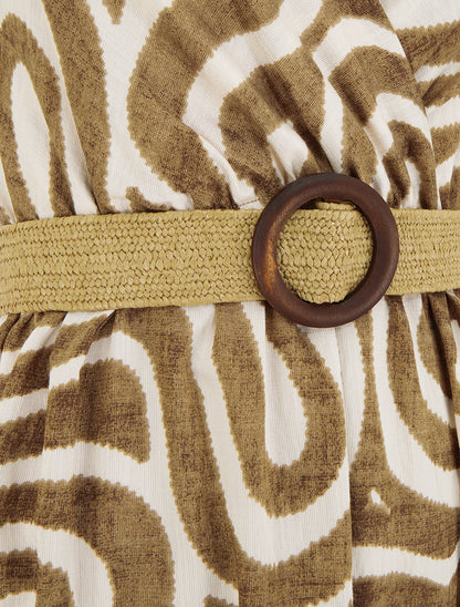 Robe longue évasée imprimé courbes fantaisies - Marron - 3