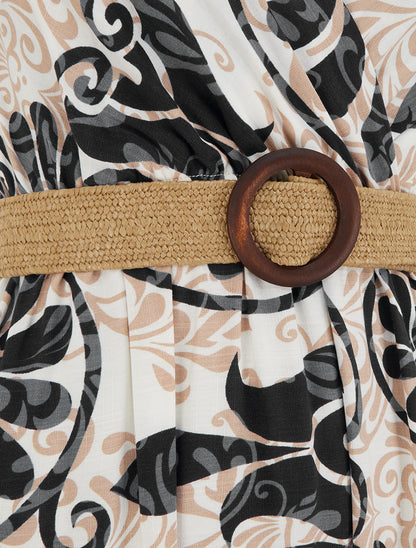 Robe longue évasée imprimé arabesques stylisés - Noir - 3